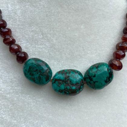 Turquoise Nugget Southwest Blue Green Necklace..