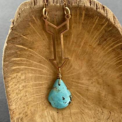 Turquoise Brass Down Arrow Double T..