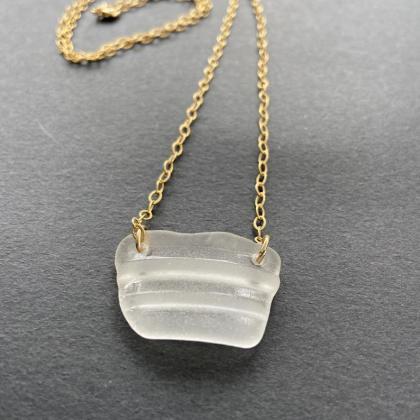 Beach Glass Necklace Long Frosted Clear White Sea..