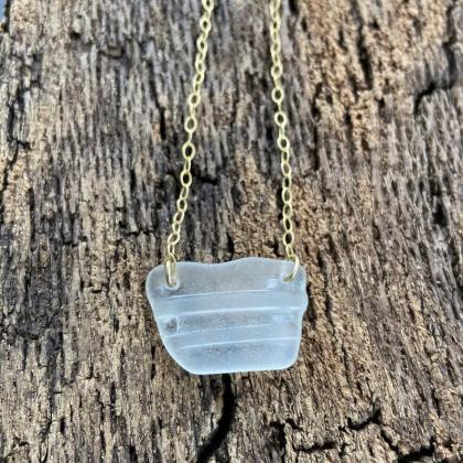 Beach Glass Necklace Long Frosted Clear White Sea..