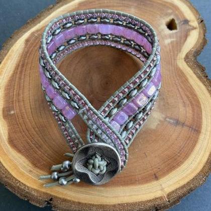 KIT Pink Opal Silver Wide Leather B..