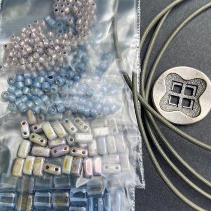 Kit Pale Blue Picasso Gray Wide Leather Beaded..