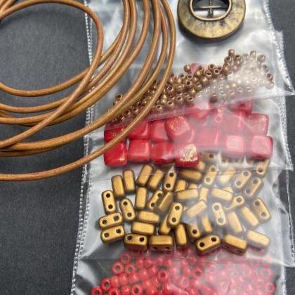 KIT Red Matte Gold Wide Leather Bea..