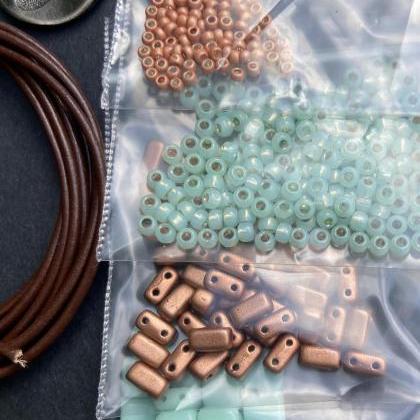KIT Mint Copper Wide Leather Beaded..