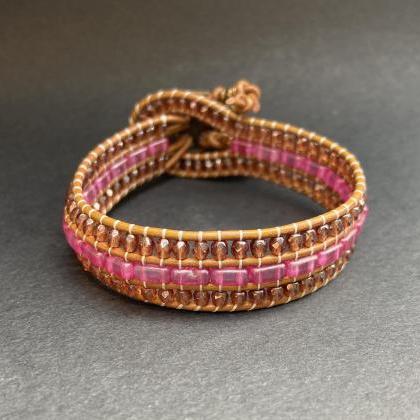 Kit Pink Rose Rust Bracelet Cuff Leather 2-holed..