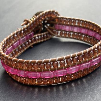 Kit Pink Rose Rust Bracelet Cuff Leather 2-holed..