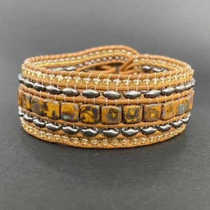 Kit Picasso Yellow Wide Leather Beaded Cuff Kit By..