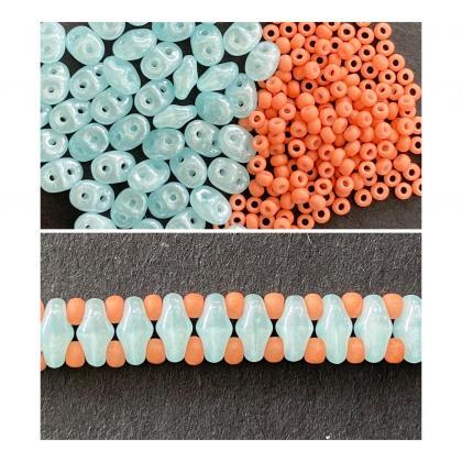 Kit Blue Coral Pink Simple Superduo Bracelet Easy..