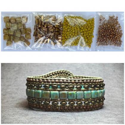 Kit Wide Leather Beaded Cuff Bonny Mustard Puce..