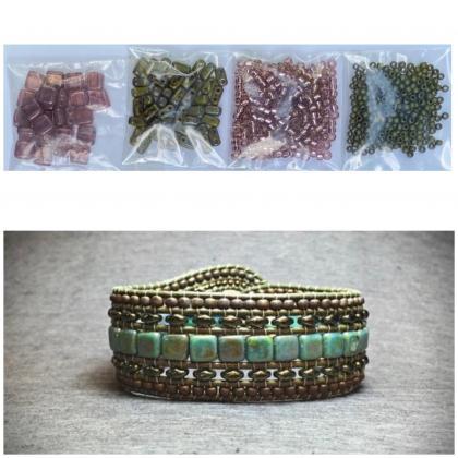 Kit Wide Leather Beaded Cuff Bonny Olive Picasso..
