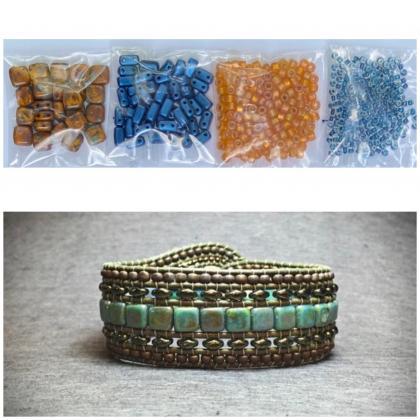 Kit Wide Leather Beaded Cuff Bonny Mustard Picasso..
