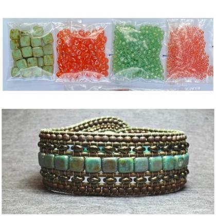 Kit Wide Leather Beaded Cuff Bonny Mint Coral Diy..