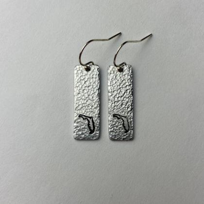 Florida State Pride Hammered Long Silver Earrings..