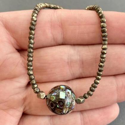 Large Round Abalone Paua Shell Faceted Pyrite..