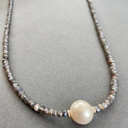 Large Freshwater Pearl Faceted Gray Moonstone..