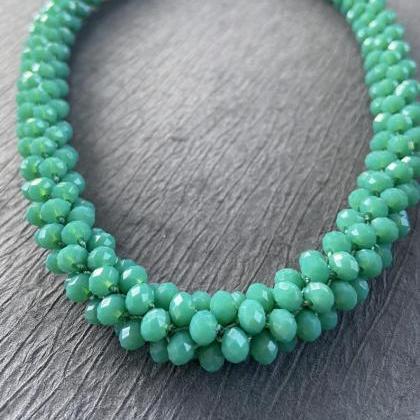 Green Opal Chrysoprase Crystal Bead Crochet Rope..