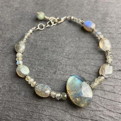 Asymmetrical Natural Faceted Labradorite Sterling..