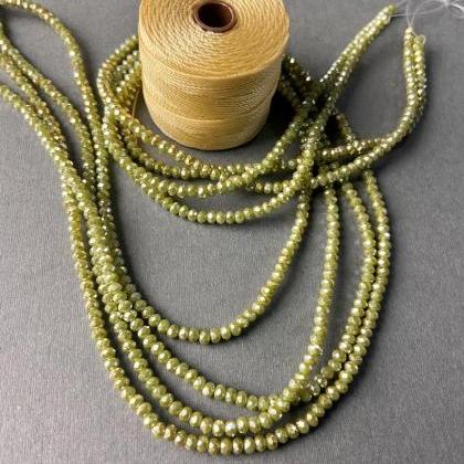 Lot Of 4 Strands Opaque Olive Green Crystal..