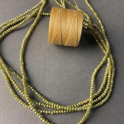 Lot Of 4 Strands Opaque Olive Green Crystal..
