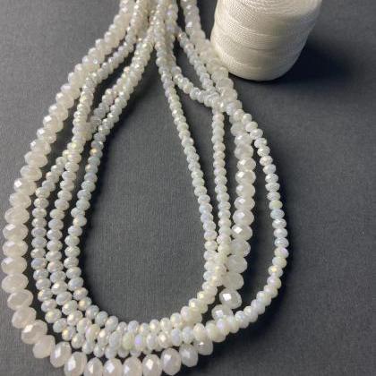 Lot Of 4 Strands Snow White Ab Crystal Strand Bead..