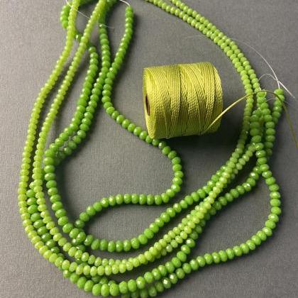 Lot Of 5 Strands Kelly Green Graduated Crystal..