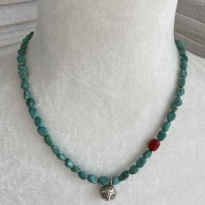 Asymmetrical Natural Turquoise Nuggets Red Coral..