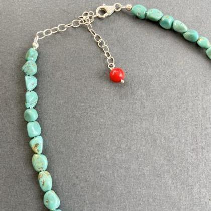 Asymmetrical Natural Turquoise Nuggets Red Coral..