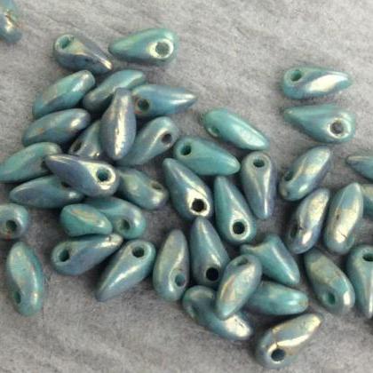 Czech Glass Mini Dagger Beads Turquoise Copper..