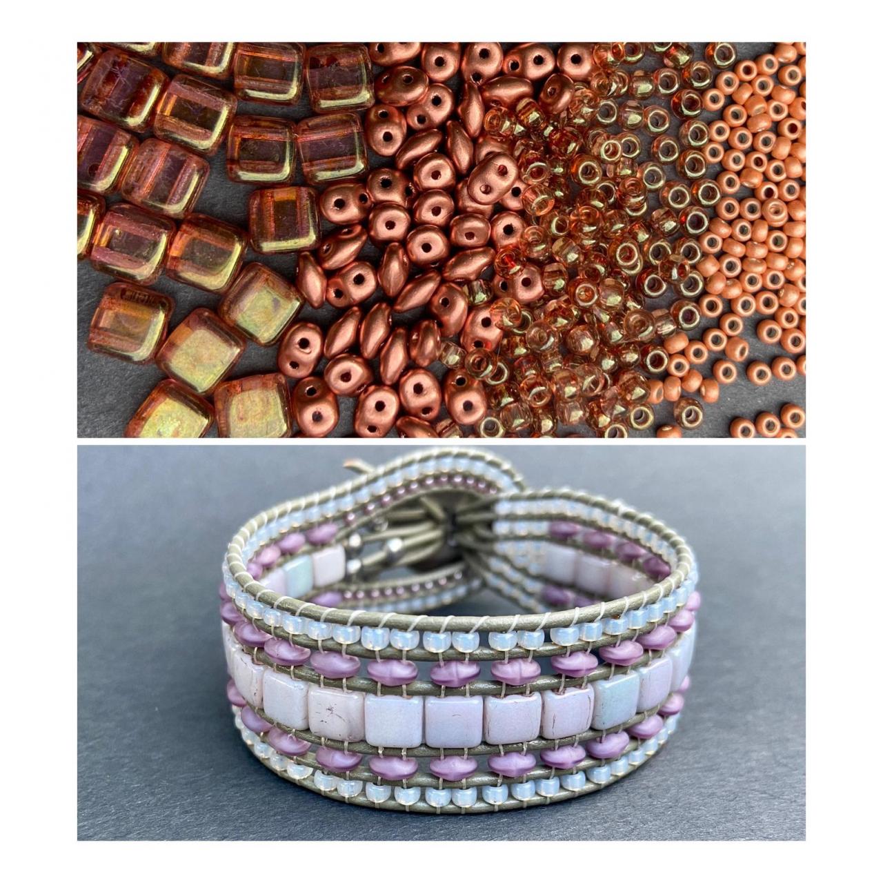 KIT Rose Gold Topaz Copper Wide Leather Beaded Cuff Kit by Leila Martin Bohemian DIY Intermediate Instructions Complete NO Tools