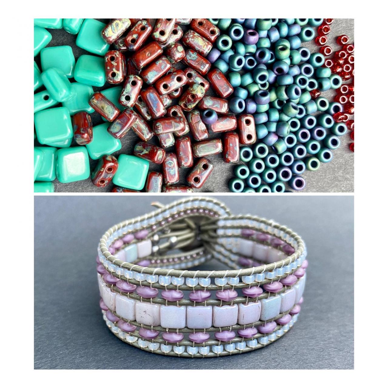 Kit Picasso Coral Teal Metallic Wide Leather Beaded Cuff Kit By Leila Martin Bohemian Diy Intermediate Instructions Complete No Tools