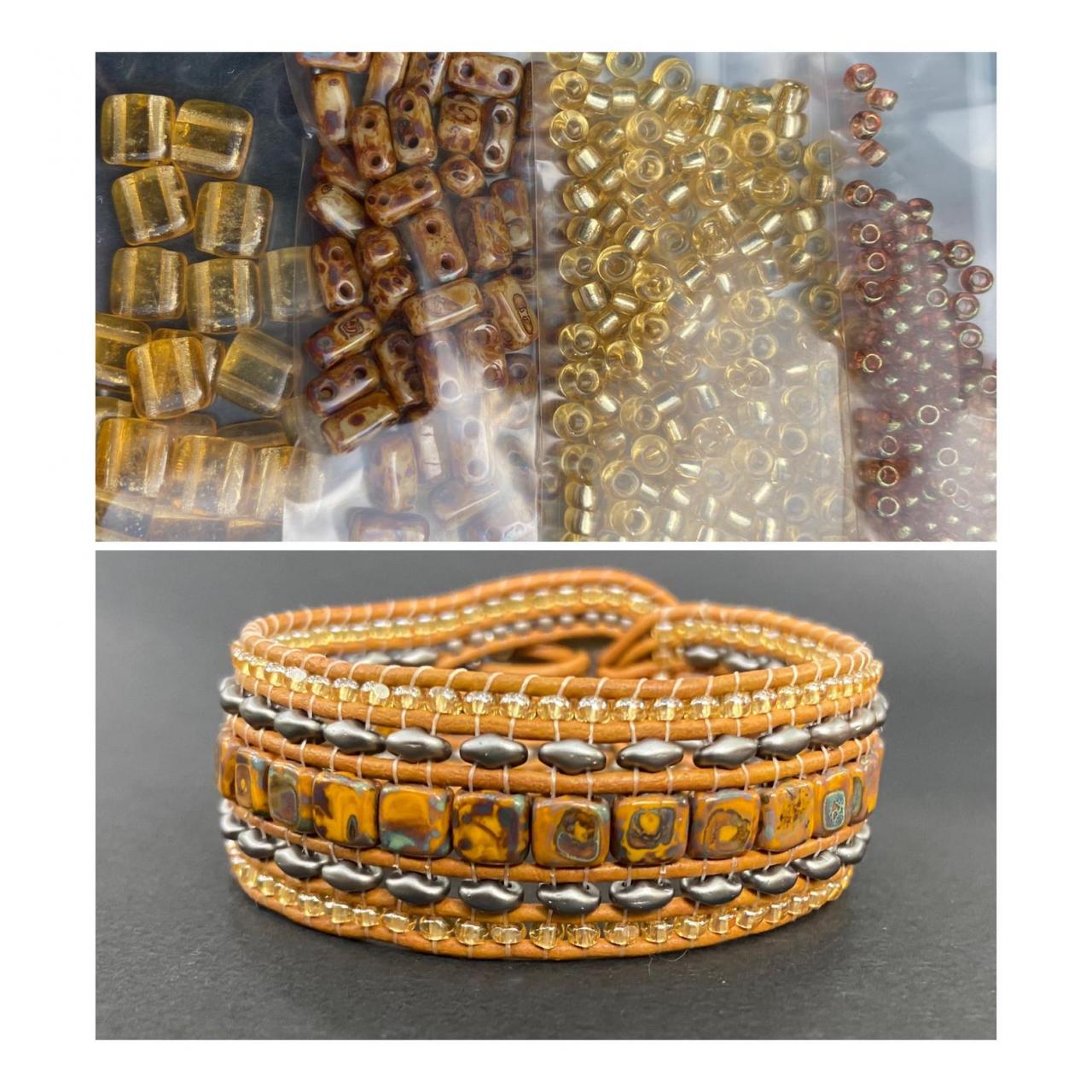 Kit Picasso Brown Topaz Wide Leather Beaded Cuff Kit By Leila Martin Bohemian Diy Intermediate Instructions Complete No Tools