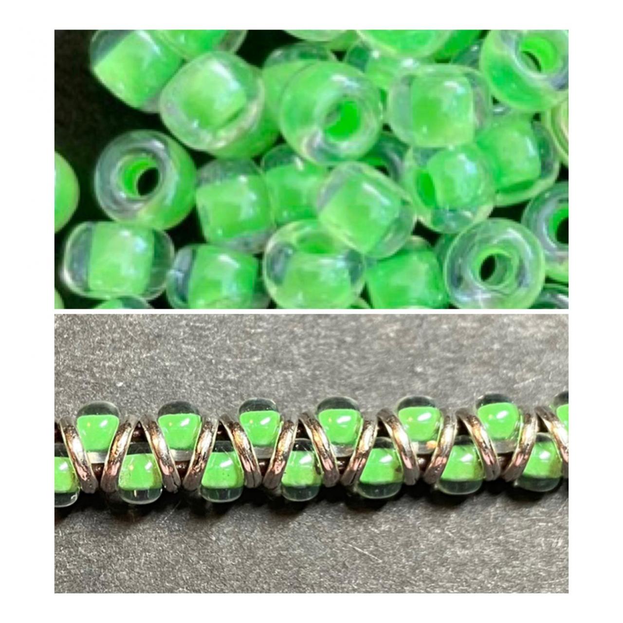KIT Neon Green Zig Zag Silver Bracelet DIY Easy Beginner No Tools Button Lime Glow