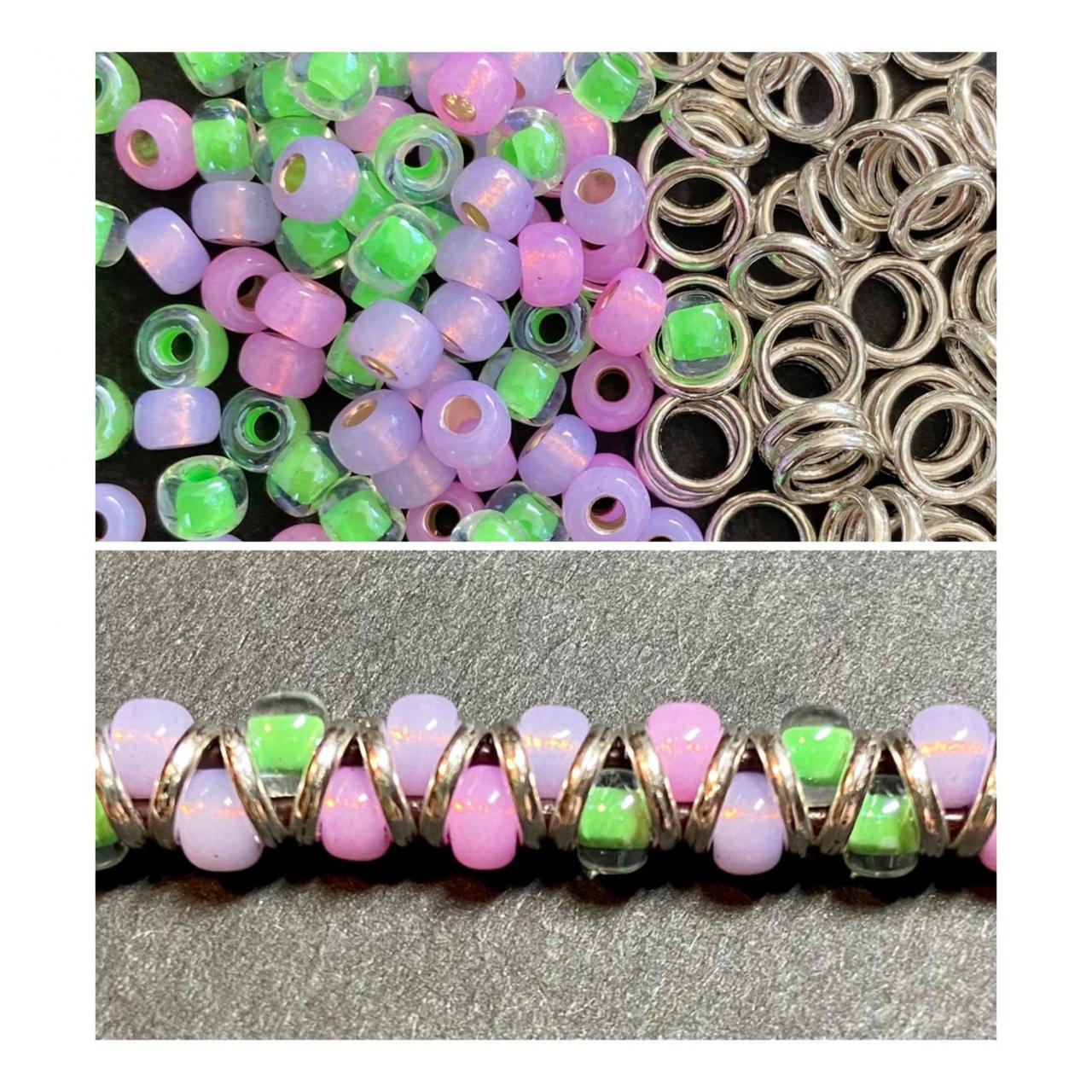 KIT Pink Purple Opal Green Zig Zag Silver Bracelet DIY Easy Beginner No Tools Silver Button