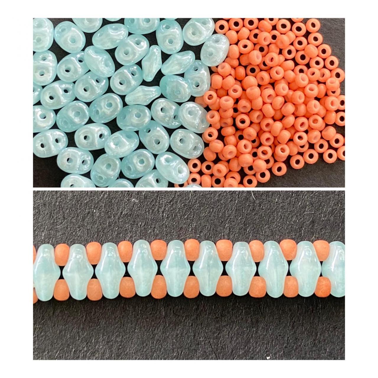 Kit Blue Coral Pink Simple Superduo Bracelet Easy No Tools Needed Mix Diy Beginner Fun