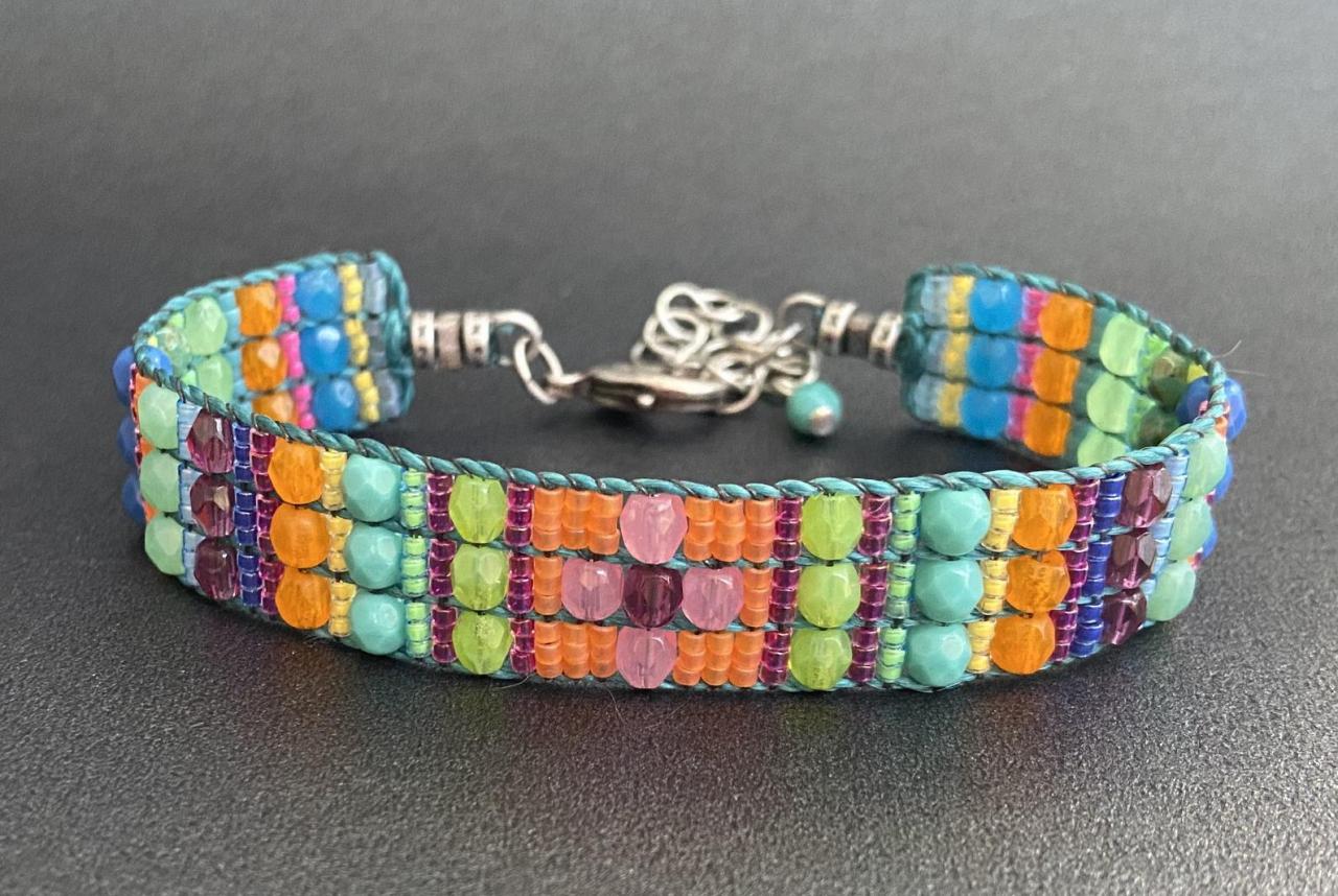 Bracelet KIT “Polly” Loom Bracelet Kit DIY Beginner Complete with Jewel Loom Lime Teal Pink Orange Bright Colors