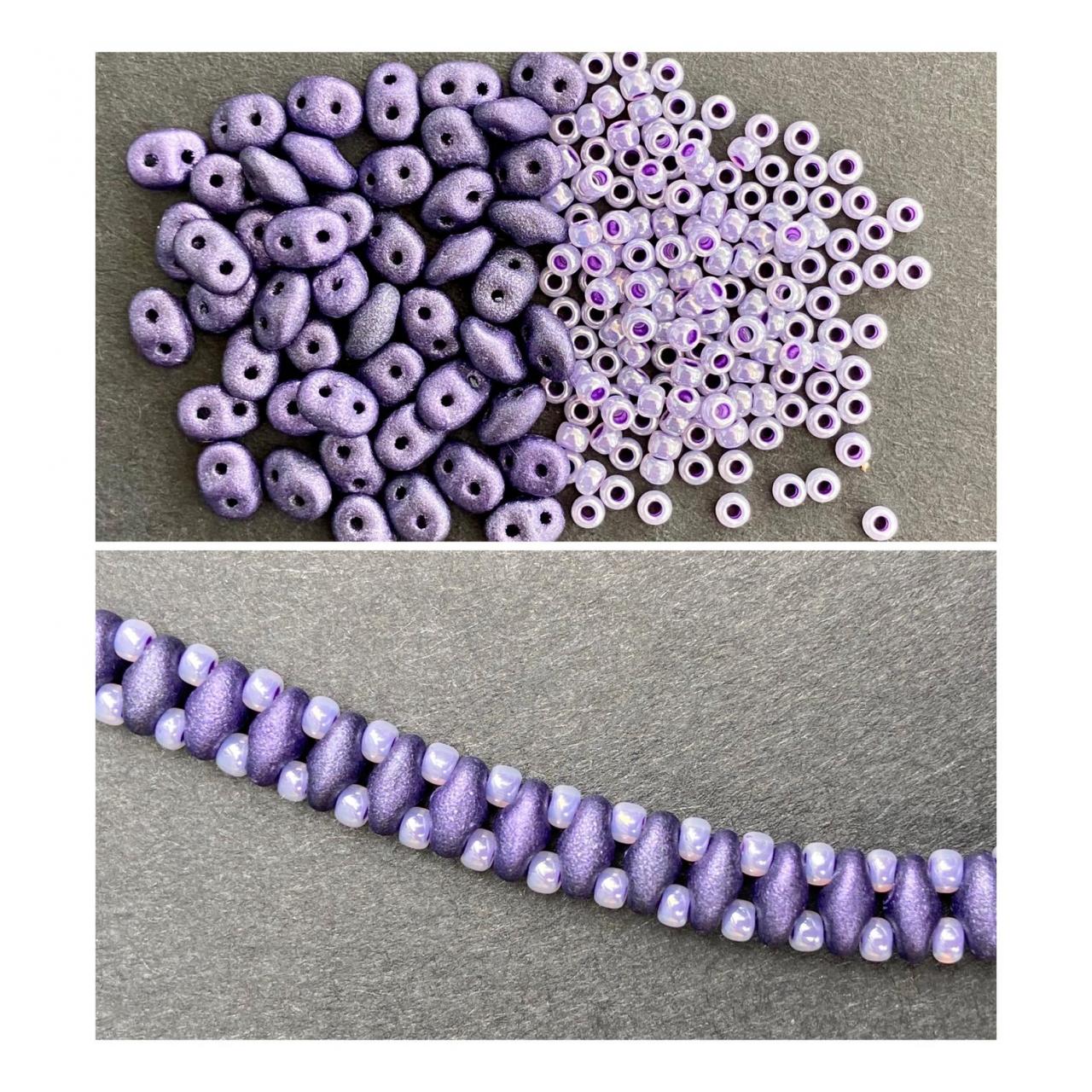 Kit Purple Suede Lavender Simple Superduo Bracelet Easy No Tools Needed Mix Diy Beginner Fun