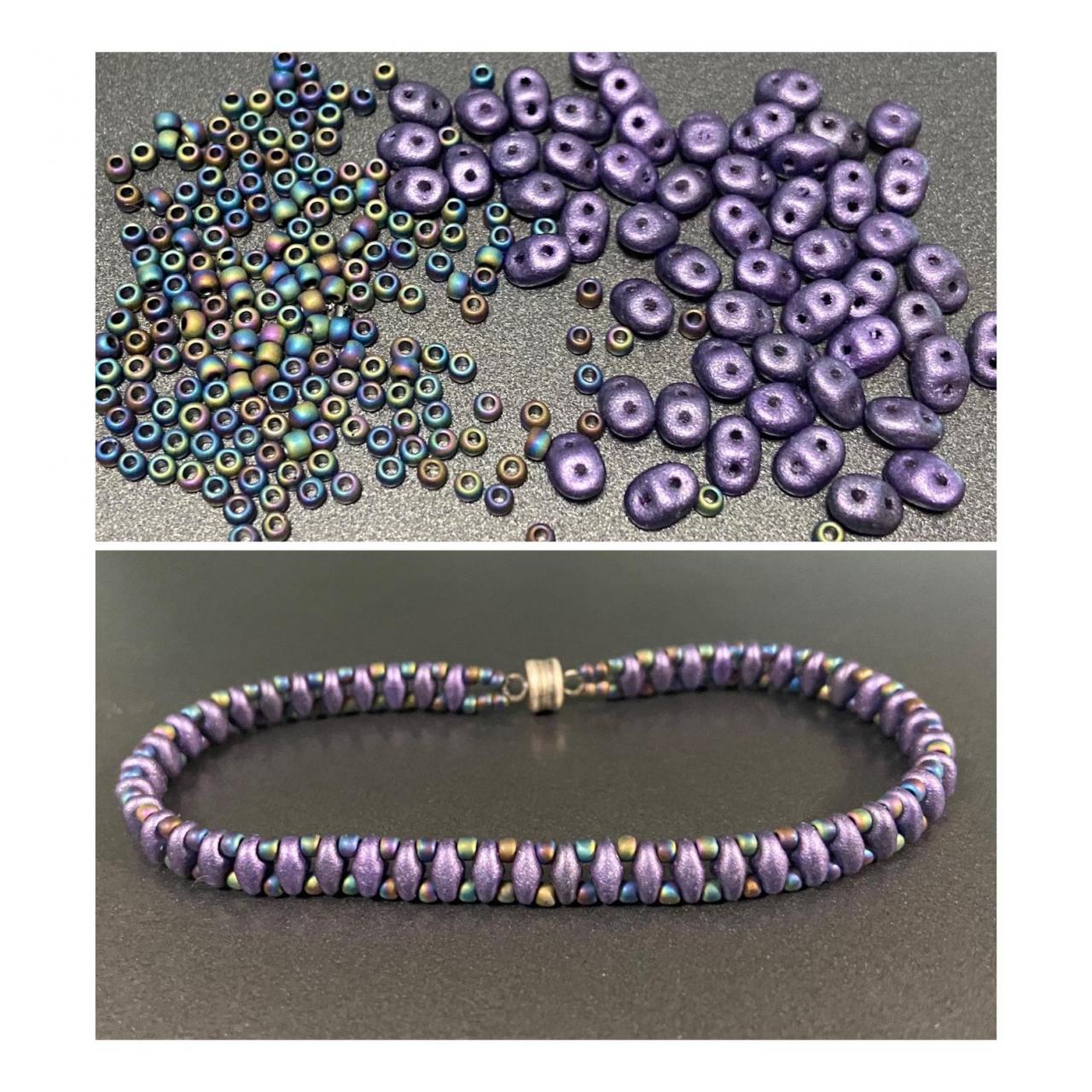Kit Purple Suede Iris Simple Superduo Bracelet Easy No Tools Needed Mix Diy Beginner Fun