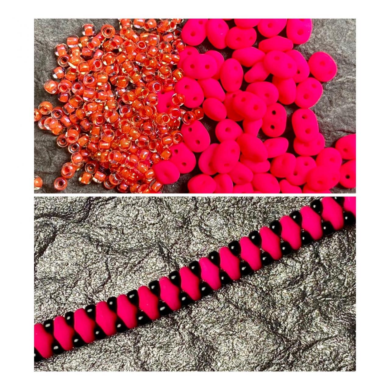 Kit Neon Hot Pink Coral Orange Simple SuperDuo Bracelet Easy No Tools Needed Mix DIY Beginner Fun