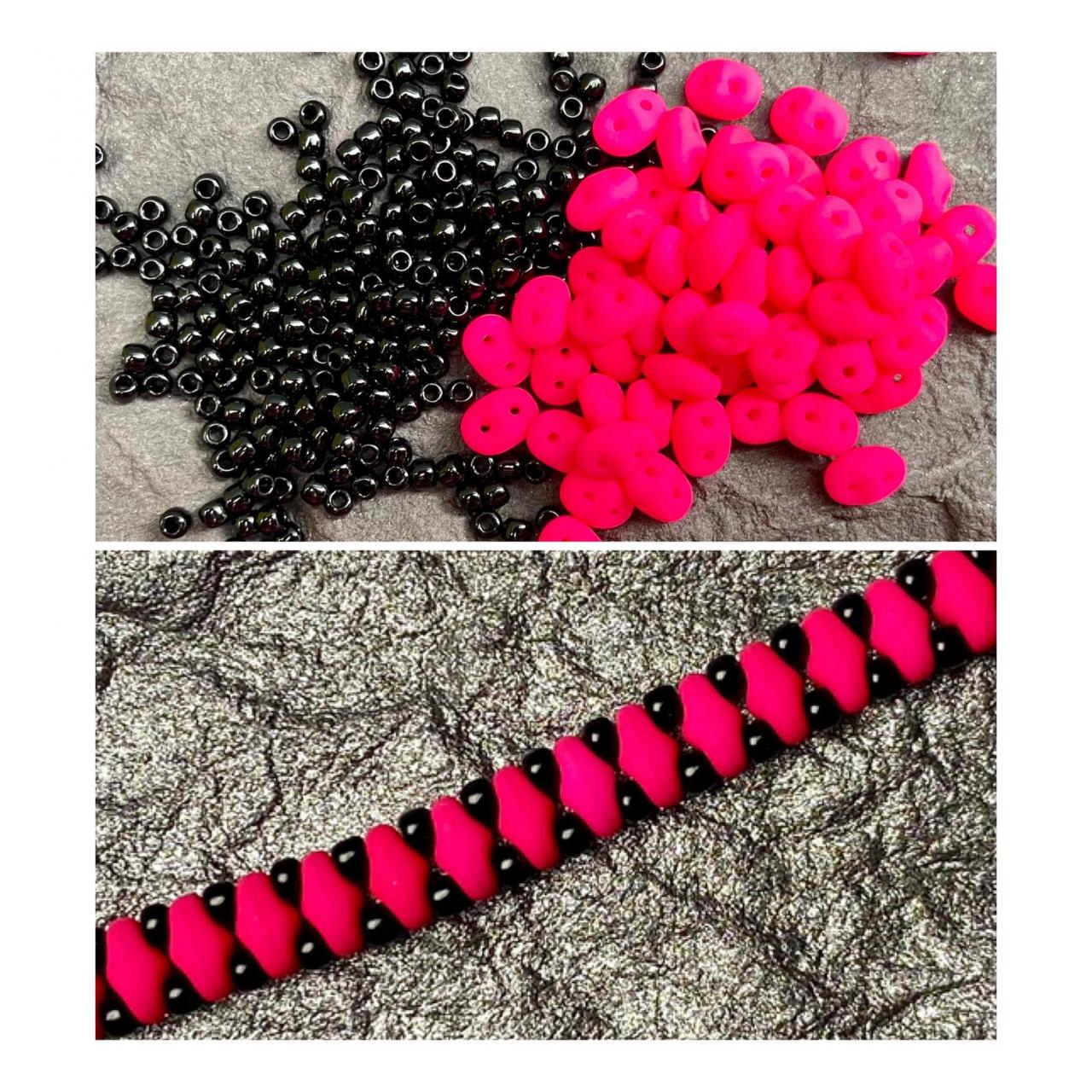 Kit Neon Hot Pink Simple SuperDuo Bracelet Easy No Tools Needed Mix DIY Beginner Fun