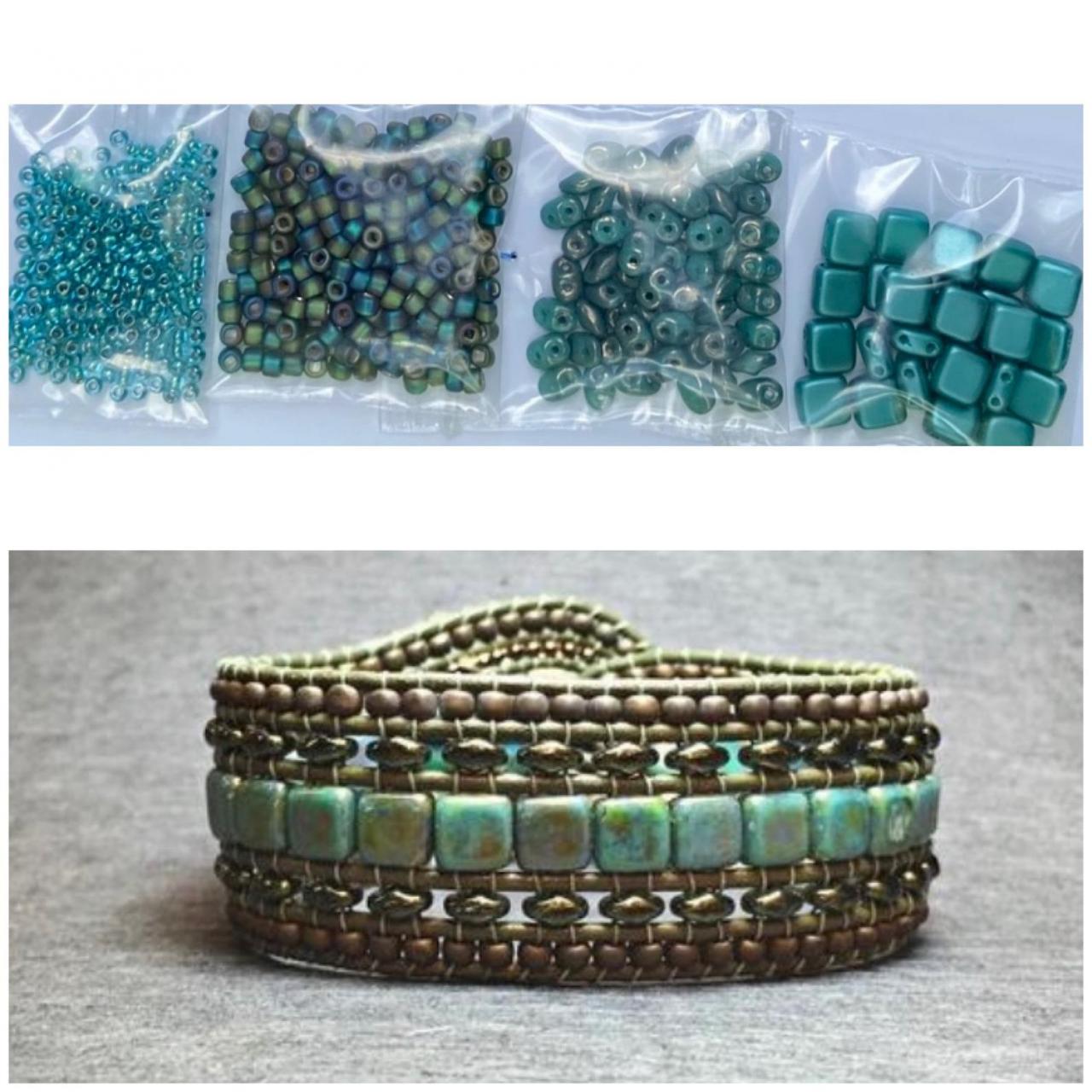 Kit Wide Leather Beaded Cuff Bonny Tan Teal Intermediate Instructions Complete No Tools #19