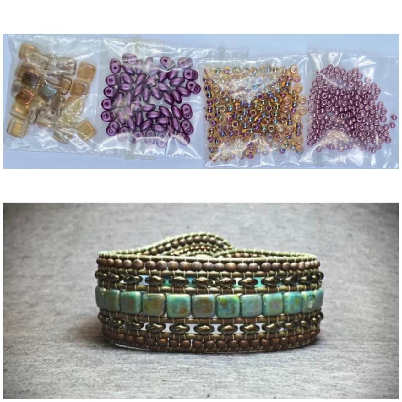 KIT Wide Leather Beaded Cuff Bonny Topaz Orchid Purple DIY Intermediate Instructions Complete NO Tools #18
