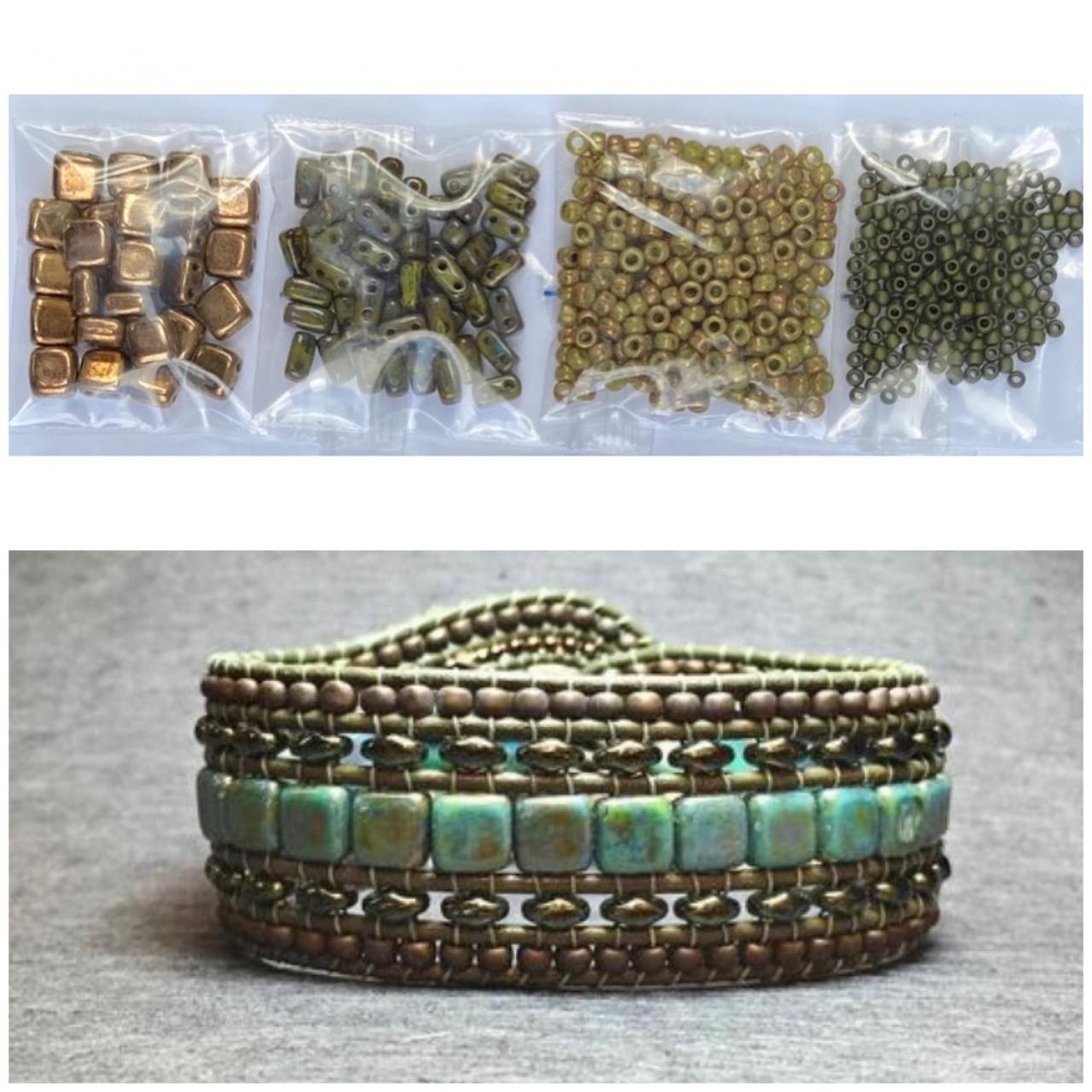 KIT Wide Leather Beaded Cuff Kit by Leila Martin Bonny Bohemian Olive Picasso Bronze DIY Intermediate Instructions Complete NO Tools #11