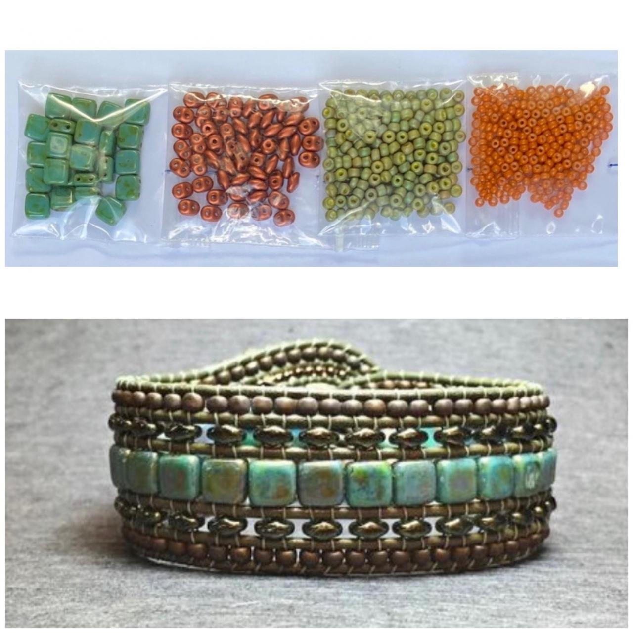 Kit Wide Leather Beaded Cuff Kit By Leila Martin Bonny Bohemian Orange Green Diy Intermediate Instructions Complete No Tools #7