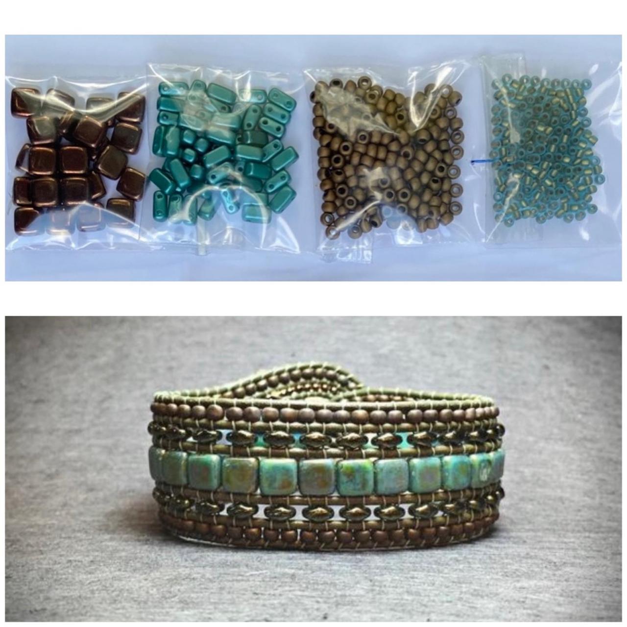 KIT Wide Leather Beaded Cuff Kit by Leila Martin Bonny Bohemian Teal Brown Bronze DIY Intermediate Instructions Complete NO Tools #6