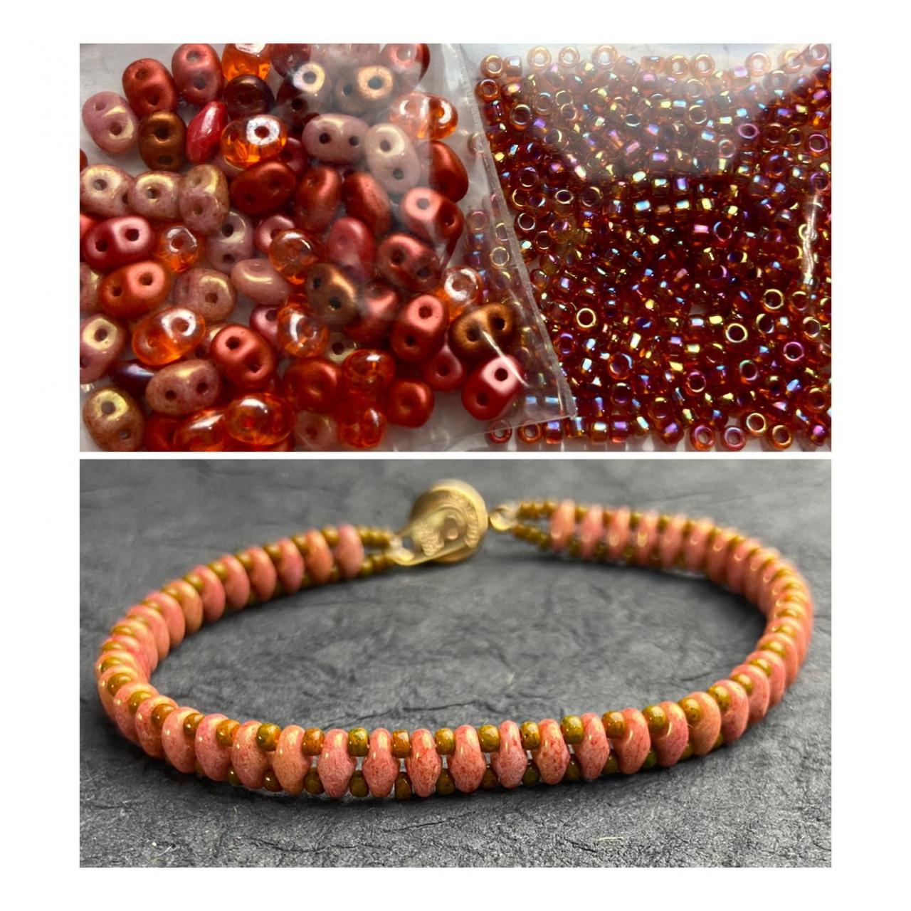 Kit Chili Red Mix Simple SuperDuo Bracelet Easy No Tools Needed Mix DIY Beginner Fun Fall Colors