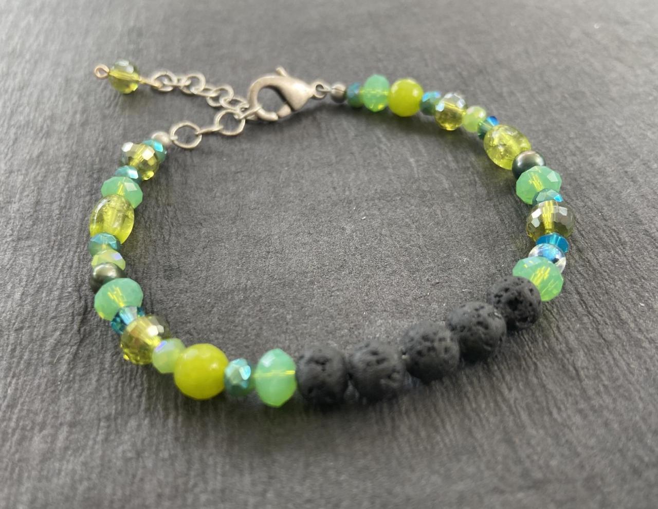 Green Aromatherapy Essential Oil Diffuser Bracelet Gemstone Healing Lava Stone Teal Lime Mix