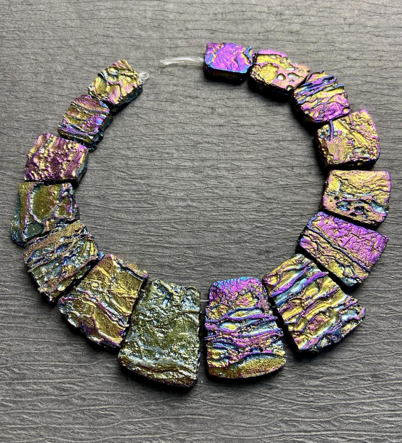 Statement Collar Druzy Quartz Bead Set Curved Purple Gold Iris Beads 50 Percent Off Was 29.99
