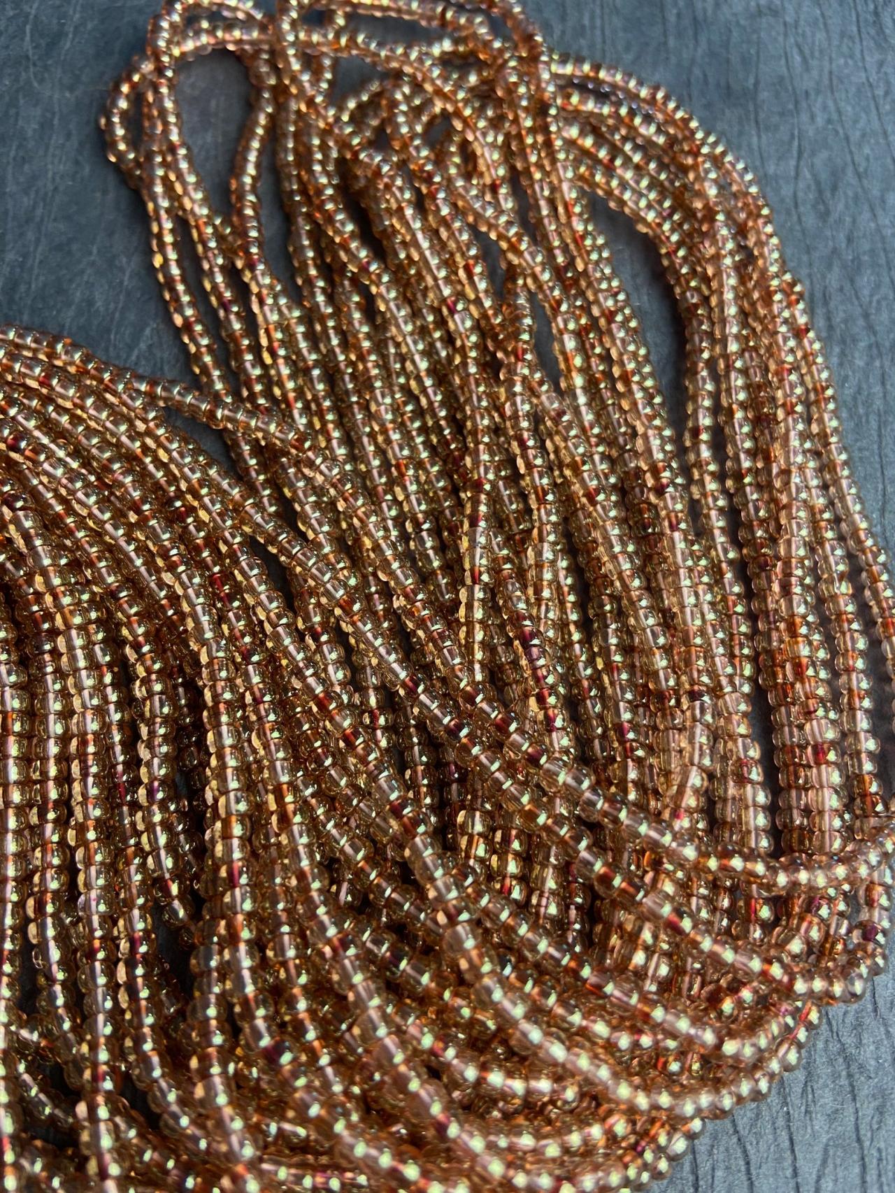 8/0 Picasso Dark Pink Brown Trans Luster Rose Czech Seed Beads 12 Strand Hank