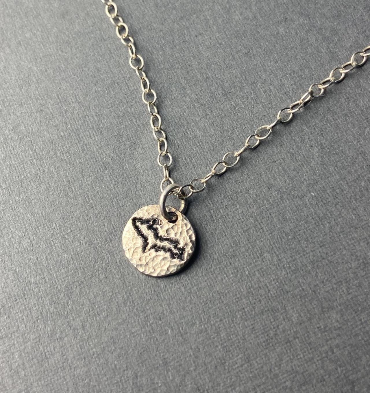 Mini Yooper Upper Peninsula Michigan U.p. State Hammered Silver Tiny Small Petite Pendant Chain Necklace