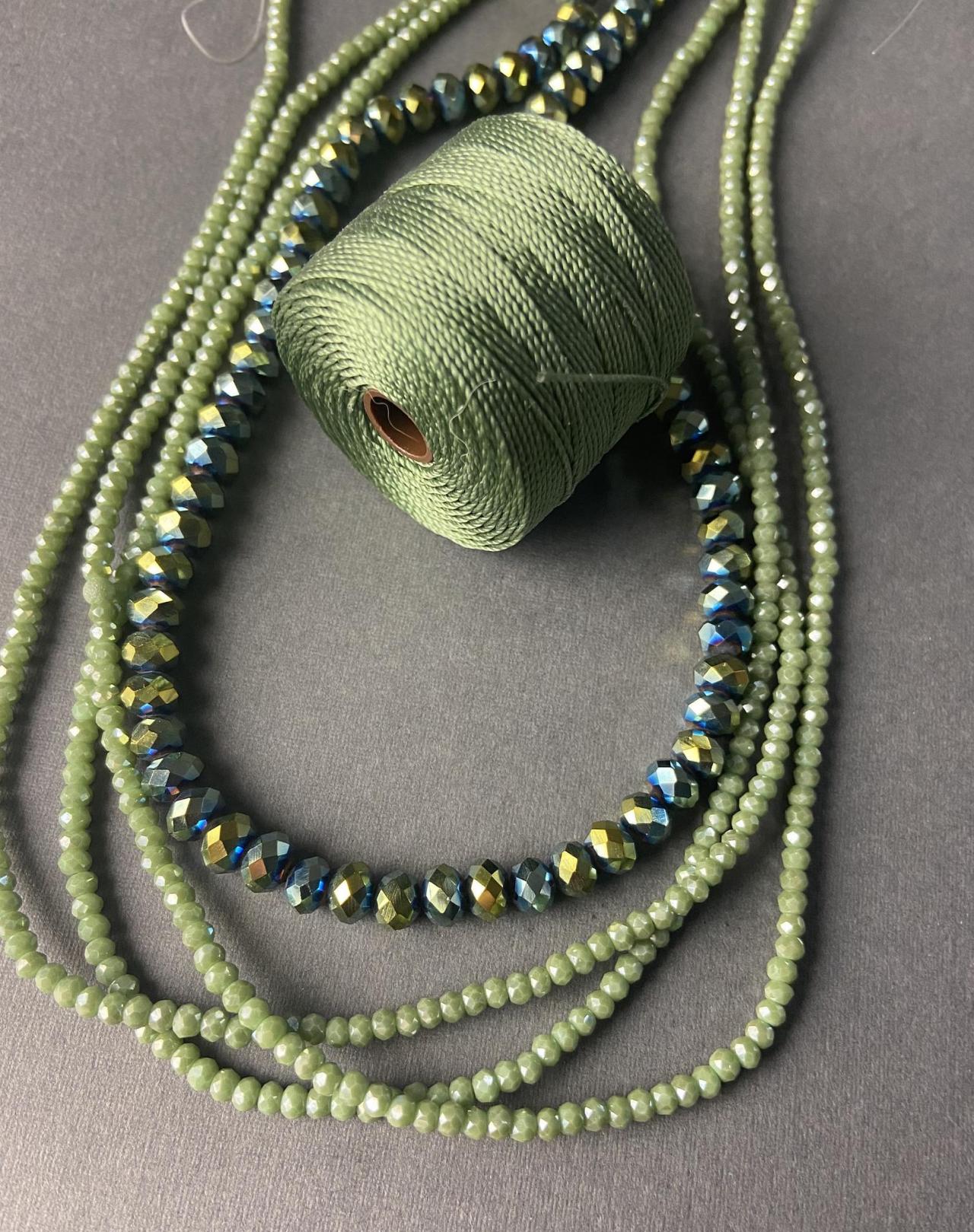 Lot of 4 Strands Metallic Mermaid Iris Green Light Olive Green Graduated Crystal Strand Bead Crochet #46